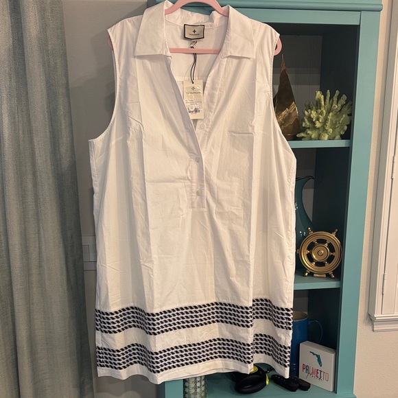 Tuckernuck Dresses & Skirts - Tuckernuck White High Tide Collared Dress with Black/ Navy Hem Pattern XXXL NWT